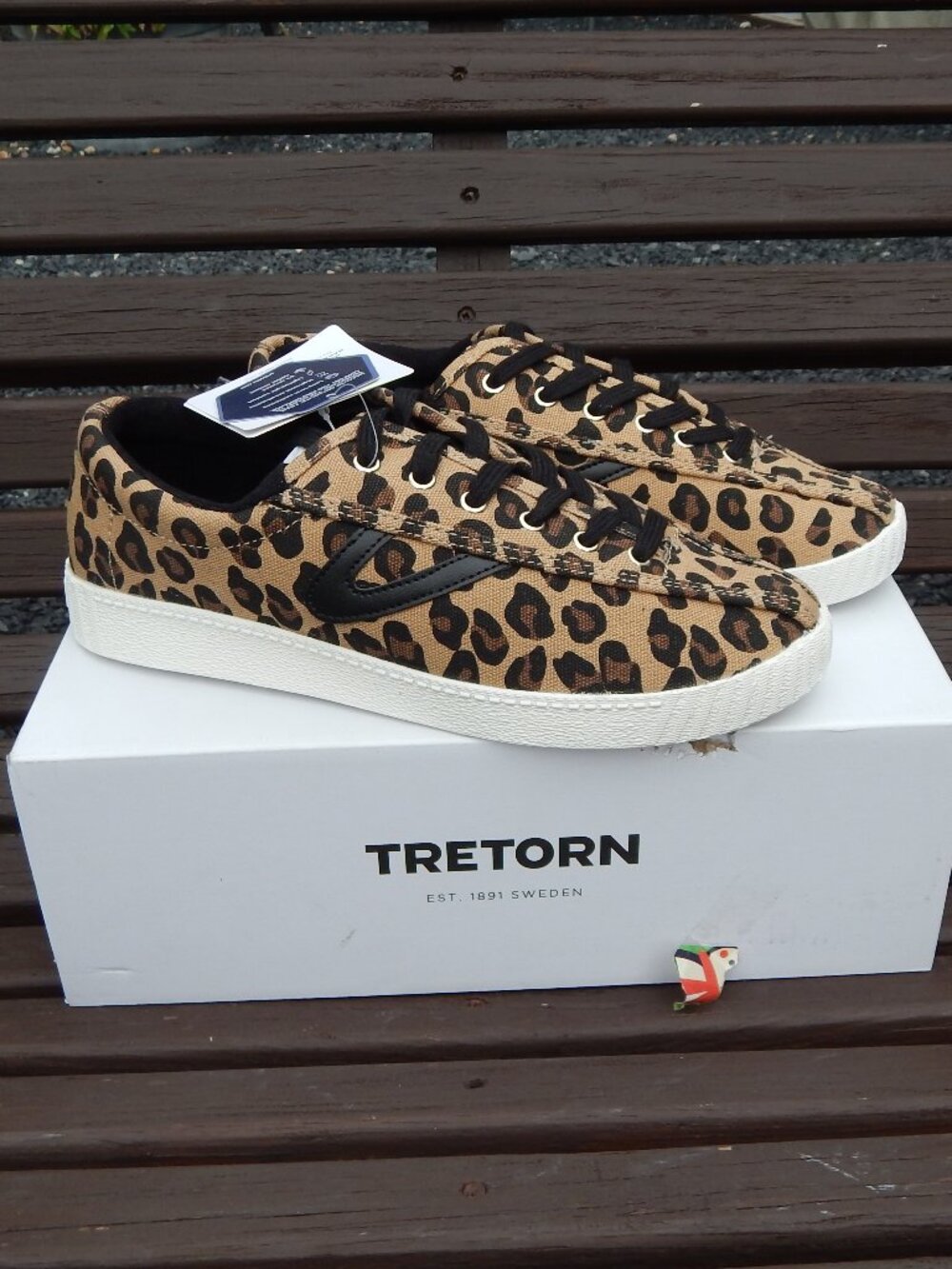 Tretorn Women's Leopard Print Canvas Low Top Lace-Up Sneakers Beige Black 8.5